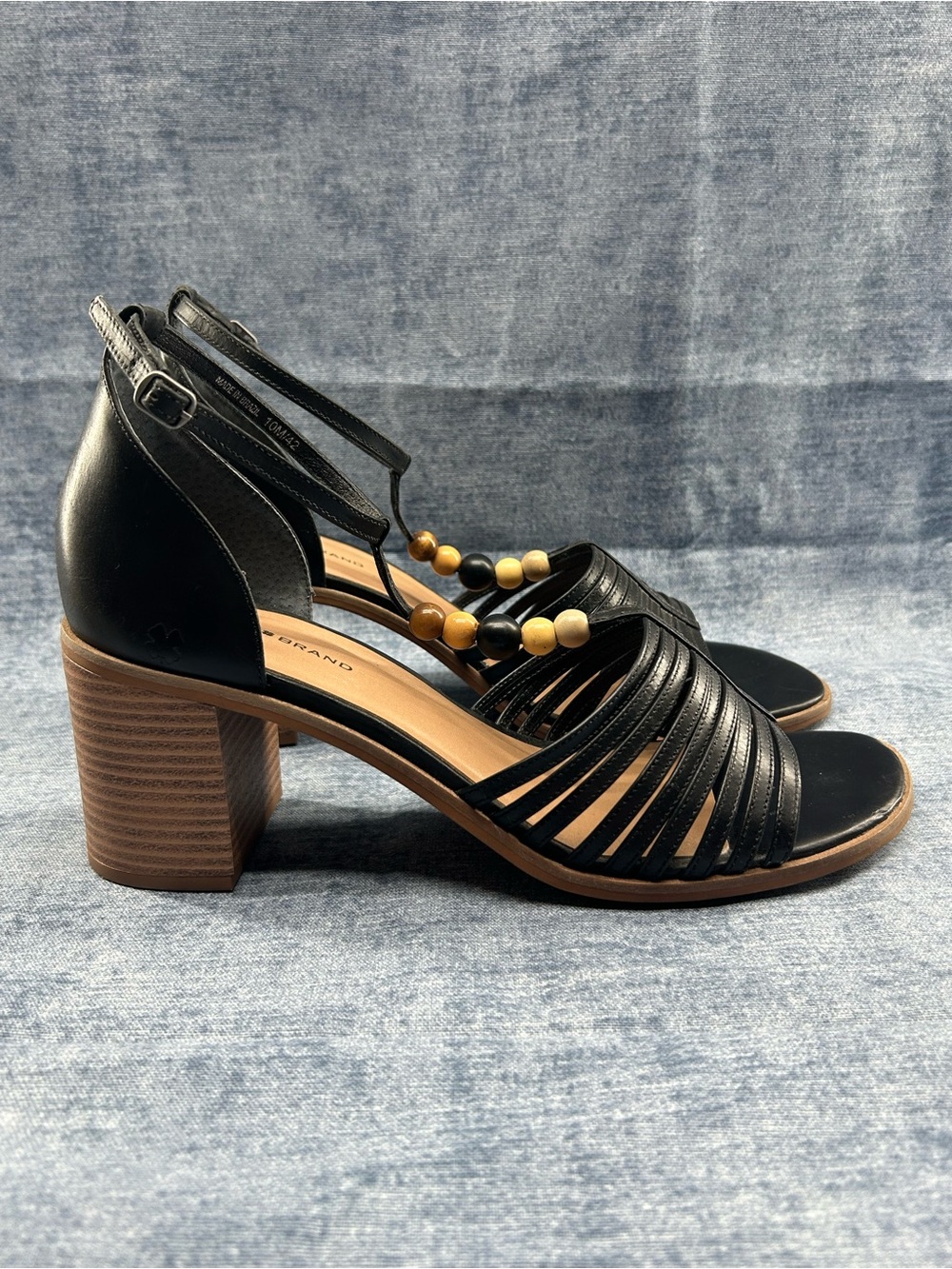 Lucky brand Sylvesha Sandals strappy Block Heel Beaded 10M black leather Boho
